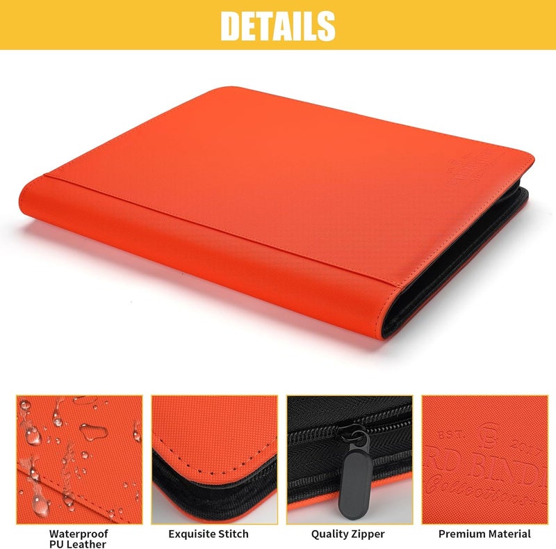 CARDBINDER Toploader Binder,Toploader Hard Cases, 9-Pocket Pages Sleeves Hold up 288 Cards.Toploader Card Binder with Sleeves for “3×4” rigid，Card Holder(Hermes Orange) - Image 3